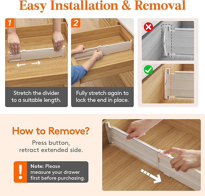 Lifewit 4" Tall 5 Pack Drawer Dividers, 35-56.5cm/13.8-22.2" Expandable Drawer Divider for Clothes, Adjustable Dresser Drawer Organizers, Drawers Separators for Dresser/Bathroom/Closet/Kitchen White