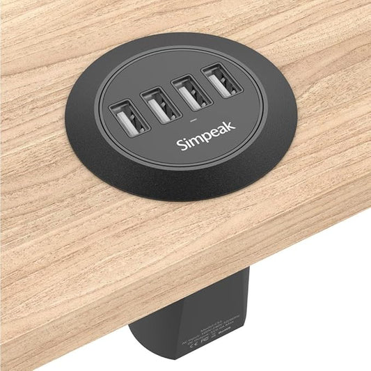 Simpeak 30W 4-Port USB Desk Charger Desktop Charging Station Mounts on The 2.0"/2.4" Grommet Hole with Power Cable (Match 2pcs Grommet),C51 Black