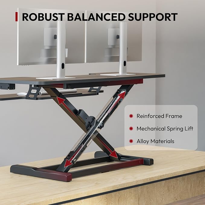 SANODESK 42" Standing Desk Converter, Large Sit-Stand Riser for Dual Monitors & Laptop, Stable Multi-Device Workstation with Keyboard Tray, Home Office Desktop Converter, Walnut