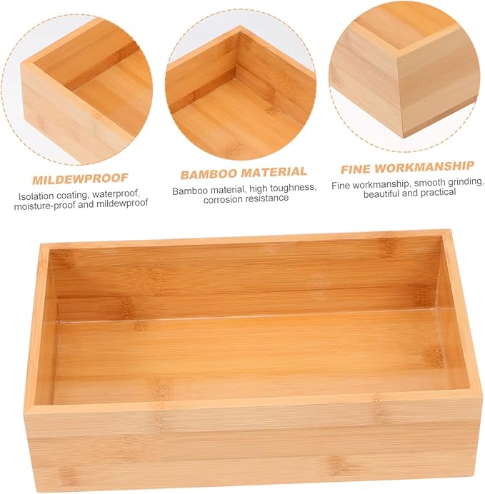 Healifty Natural Desktop Storage Box Organizer for Home Office Wood Container for Desktop Finishing and Item Arrangement Khaki Compact Storage Crate