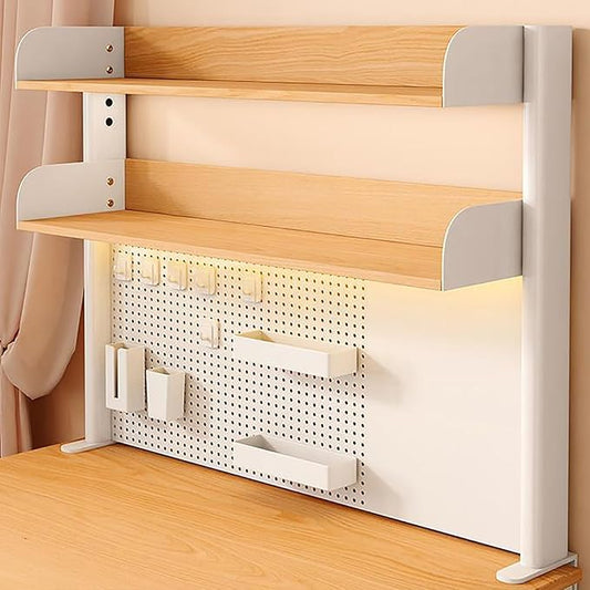 Desktop Bookshelf, Desk Extender Pegboard Workstation, 2 Tier Small Desk Extension Shelving Unit, Multipurpose Desktop Hutch Storage Organizer for Dorm Office Home(Yellow,80x20x95cm/30x8x37in)