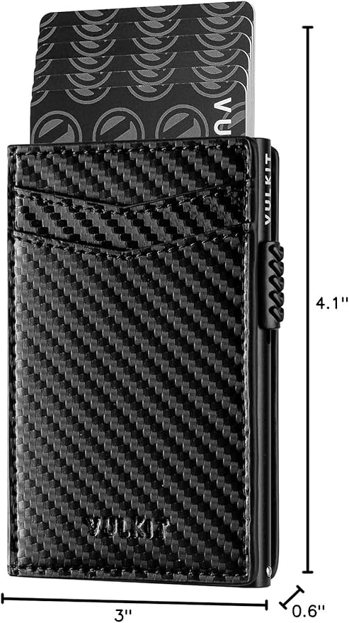 VULKIT Men's Slim Wallets Pop Up Card Holder RFID Blocking Metal Wallet Minimalist Design Holds Up to 11 Cards