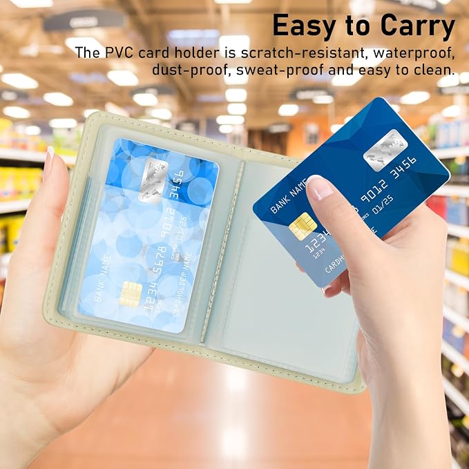 Credit Card Holder with 40 Suitable Slot, ID Card Case PU Leather Wallet for Women Men Business Organiser Pocket (Beige White)