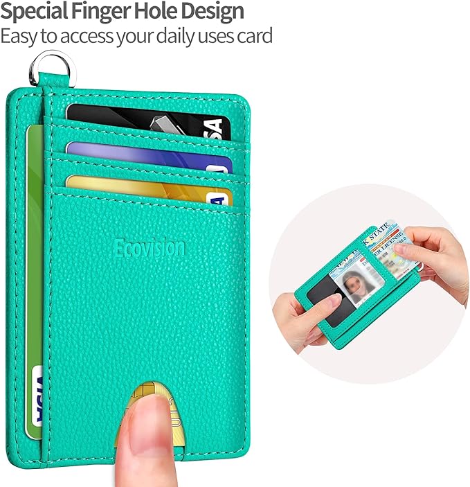 EcoVision Slim Minimalist Front Pocket Wallet, RFID Blocking Credit Card Holder Wallet with Detachable D-Shackle for Men Women