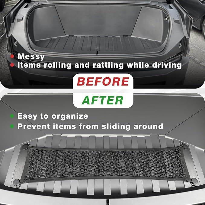 BestEvMod Cargo Mesh Net for Pickup Truck Bed Compatible with Tesla Cybertruck 2026 2025 2024 Accessories Mesh Extra Strong Hook Stretchable Trunk Cargo Organizer (Frunk Net)