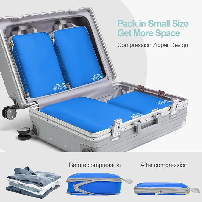 Cambond Compression Packing Cubes for Travel - Lightweight Expandable Travel Bags Luggage Organizers Travel Essentials Compression Cubes for Travel Space Saver for Carry on Suitcases Organizer