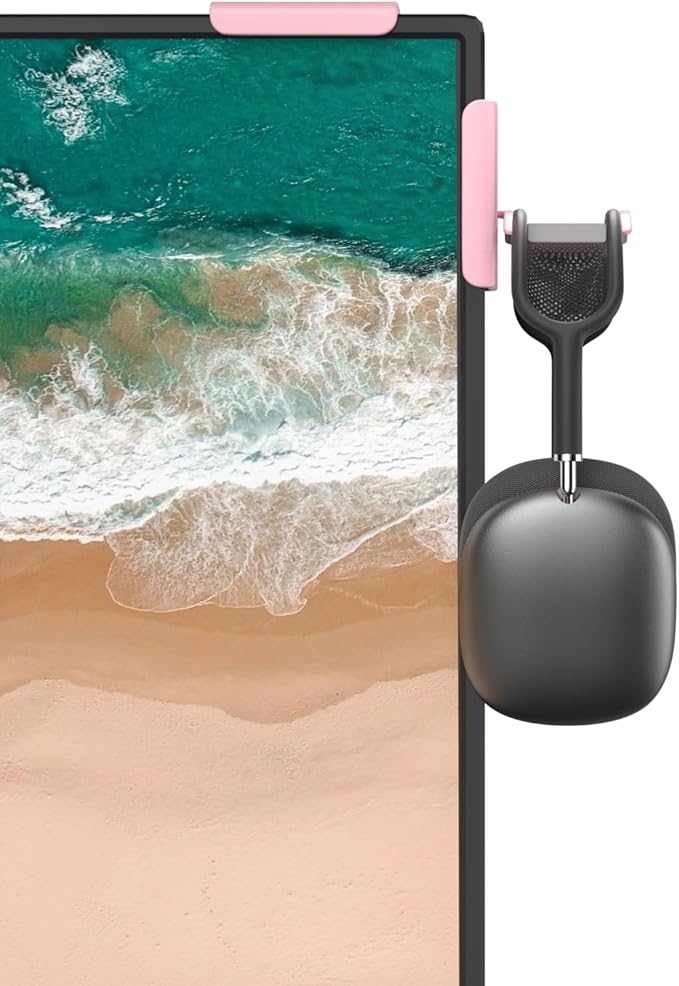 Headphone Holder for Screen, Plastic Headphone Stand, Headset Stand Suitable for AirPods Max, Sony, Bose, Beats and More (Pink)