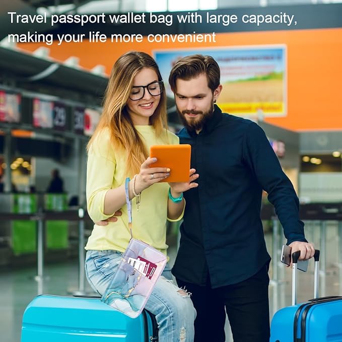 Family Passport Holder Wallet RFID Blocking Document Organizer PU Leather Mulit-purpose Travel Wallet Credit Cards Case for Women Men, Gradient Marble