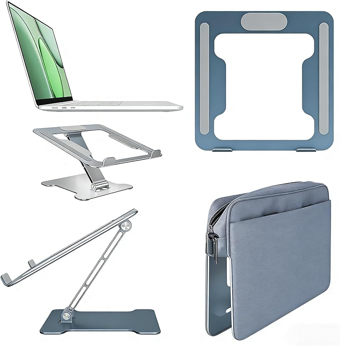 Foldable Aluminum Laptop Stand, Height Adjustable Ergonomic Riser for Collaborative Work,Tablet, Reading and More. Portable Laptop Stand for All 10-16" (Gray)