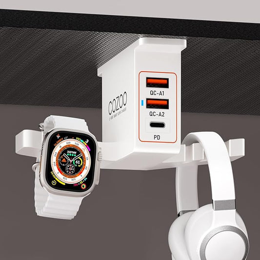 Under Desk Headphone Stand with 20W PD & QC3.0, 3-Port USB Charging Station, Dual Headset Holder & Watch Hook & Cable Organizer,Gaming Accessories, Desk Accessories for Men, Gifts for Gamers Teen Boys