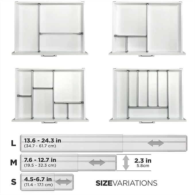Practical Comfort Custom Drawer Organizer 6 Adjustable Aluminum Dividers, Gray – For Kitchen, Bathroom, Office, and More