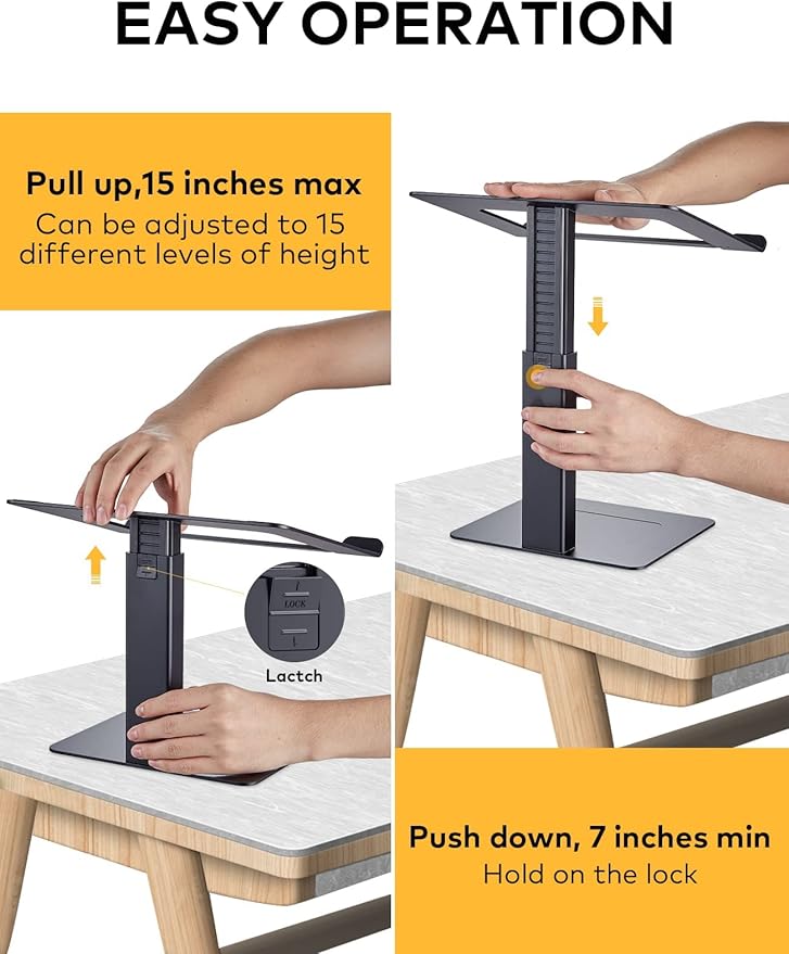 Laptop Stand for Desk, Ergonomic Sitting and Standing Laptop Riser for Notebook MacBook 11-17 Inches，DJ Laptop Stand Adjustable Height from 7-15 Inches Aluminum(Black)