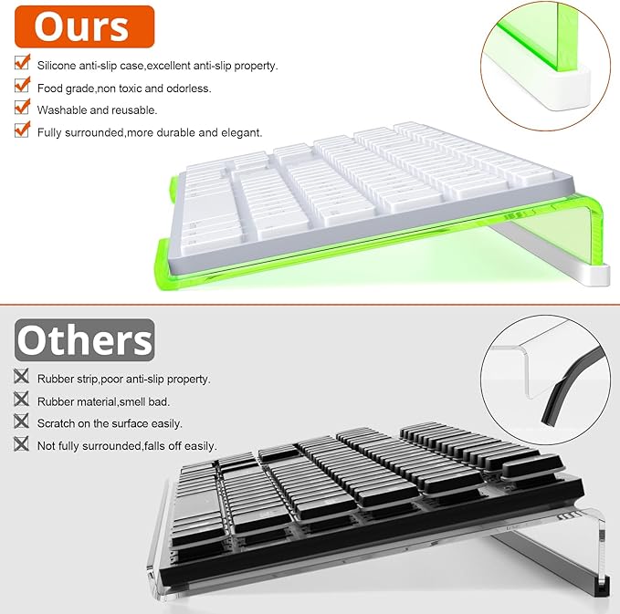 Richboom Epoptic Green Acrylic Tilted Computer Keyboard Holder for Easy Ergonomic Typing, Keyboard Stand for Office, Home, School, Fluorescent Green