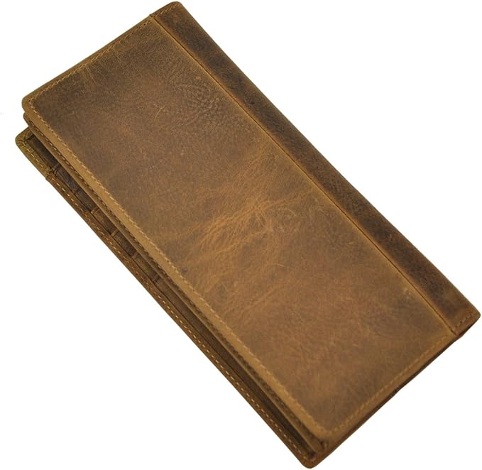 Le'aokuu Mens Genuine Leather Bifold Wallet Organizer Checkbook Card Case (1019 Light Brown)