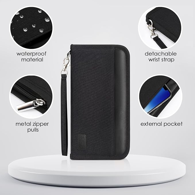 Boonbery Passport Holder Family, RFID Blocking Travel Passport Wallet for 4-6 Women Men, Waterproof Travel Document Organizer Credit Cards Case, Portable Passport Bag with Zipper Pocket (Black)