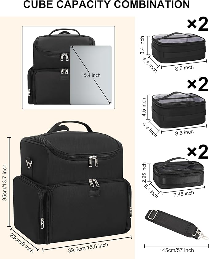 Relavel Tattoo Backpack with 6 Removable Pouches, Tattoo Travel Case with 3 Detachable Dividers, Waterproof Tattoo Carrying Case for Stencil Printer, Equipment and Supplies - Black