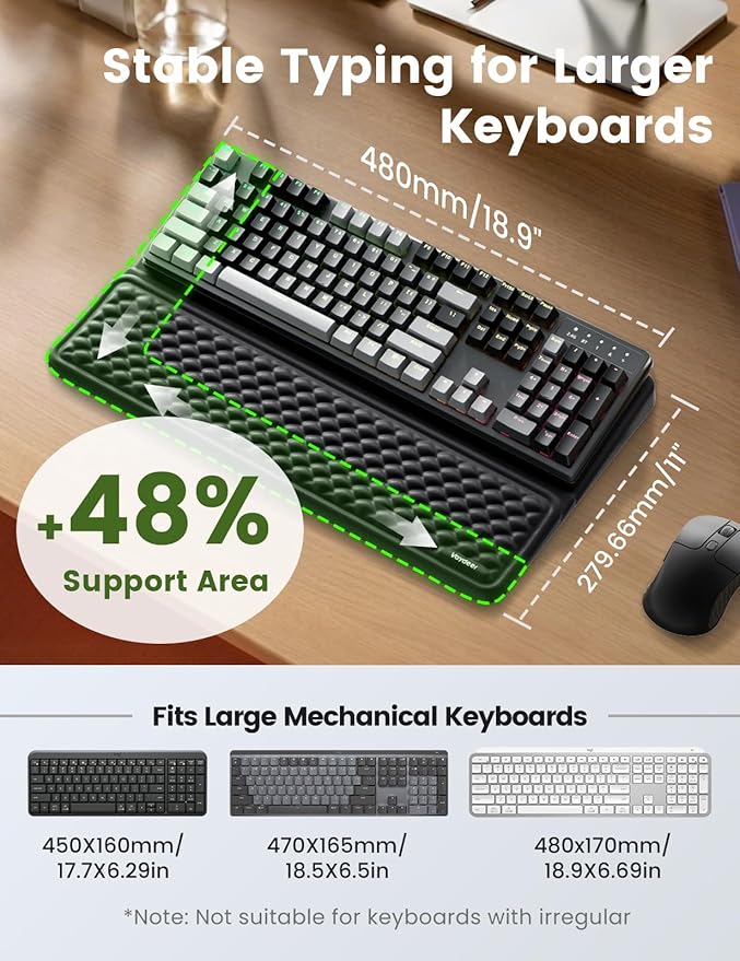 Vaydeer Extra-Large Wrist Rest with Keyboard Stand, Ergonomic Wrist Support Pad, Soft Memory Foam Wrist Cushion for Mechanical 100% Full-Size Keyboard, Carpal Tunnel Pain Relief, Black