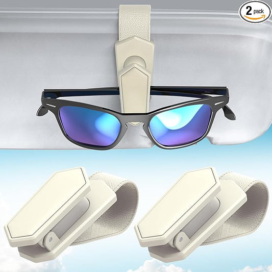 Veharvim One-Handed-Operation Sunglasses Holder for Car, Visor Sunglass Holder Clip, Car Accessories Interior, Universal Fit Silicone Padded Visor Sunglass Holder Car, Unmatched Durability (2 Pack)