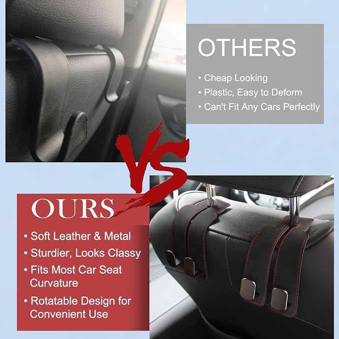 Car Purse Hook, Car Seat Back Storage Hook, Car Seat Hooks for Headrest, Car Hooks for Purses and Bags Cute (Black-2 Pack)