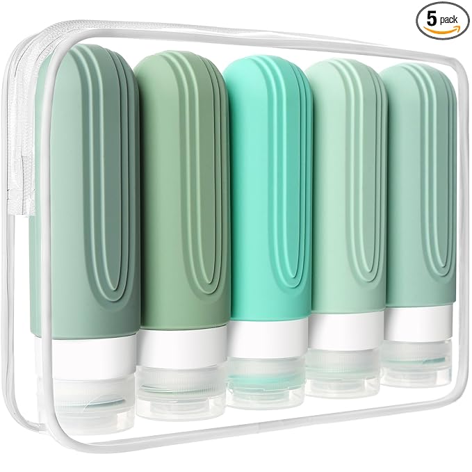 Travel Bottles for Toiletries, 5 Pack TSA Approved Travel Size Containers, 3oz Leak Proof Refillable Travel Accessories for Shampoo Conditioner, BPA Free Travel Bottles with Toiletry Bag