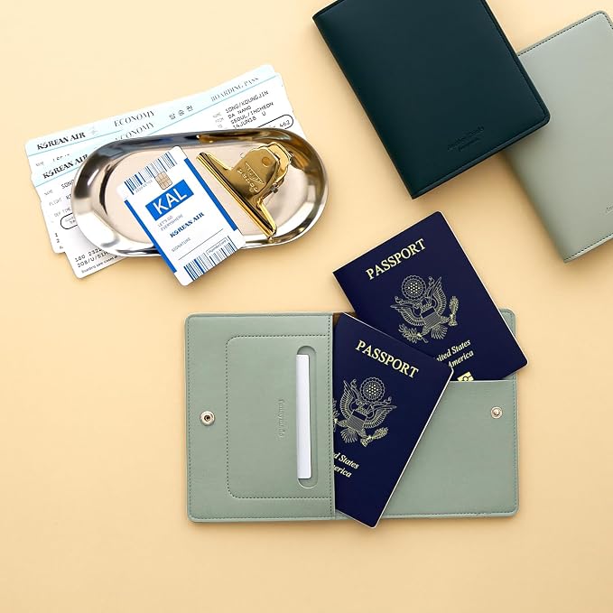 carrotez Family Travel Document Organizer – Premium RFID Blocking Leather Passport Holder & Wallet for 2 Passports, Cards, Boarding Passes & Travel Essentials – Mint Grey