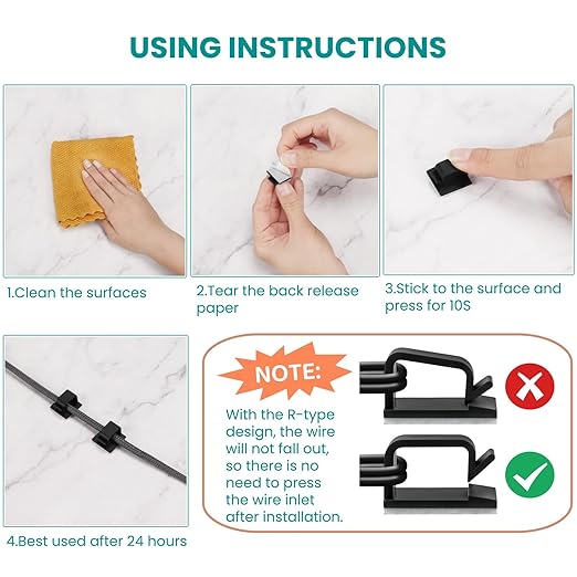 63pcs Black Cable Management,Adhesive Cable Clips,Cord Organizer ID 0.49"x 0.31",Cord Clips for Wires on Wall,Under Desk,Nightstand,PC,TV,Outdoor Lights Strip,Plant Clips for Climbing Plants