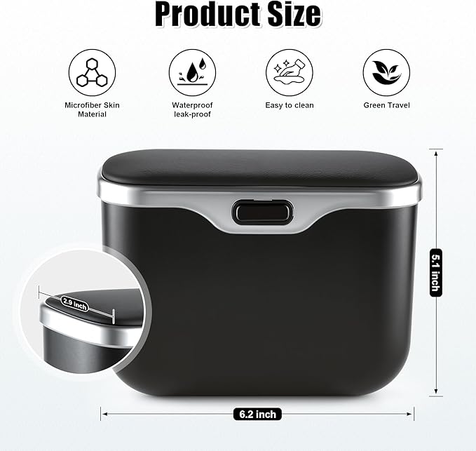 UYYE Car Trash Can, Car Garbage Bin with Lid & Handle - Leak-Proof Mini Trash Can for Car, Truck, SUV - Essential Car Accessories for Organization (Black)