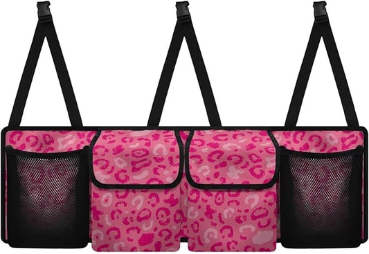 Sturdy Car Trunk Organizer Pink Leopard Print Trunk Hanging Storage Bag Multipurpose Cargo Bag,Frees Trunk Floor