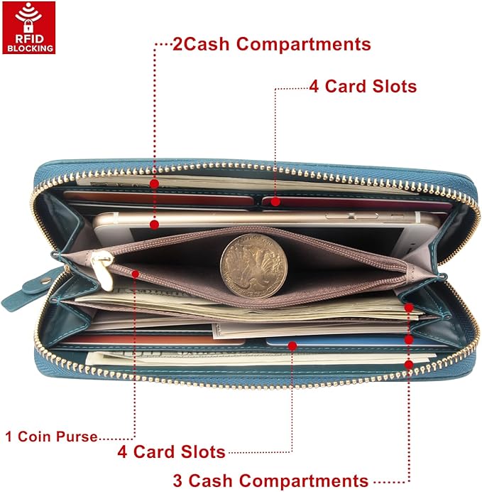 FT FUNTOR Wristlet Wallets for Women, Ladies PU Vegan Leather Clutch Wallet Zip around Phone Purse Card Holder Organizer