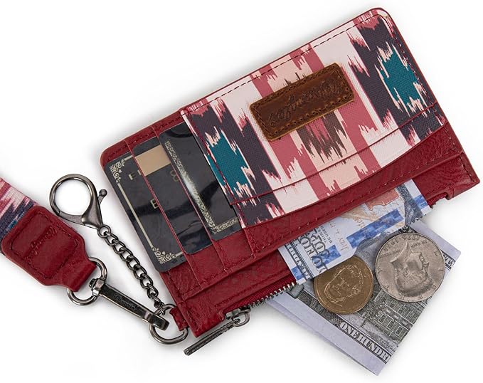 Montana West X Wrangler Keychain Wristlet Wallet Aztec Credit Card Wallet Slim Credit Card Holder for Women Ladies Female Cards & ID Cases with Keychain Wristlet Strap