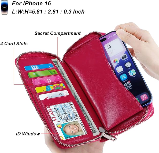 Cellphone Wallet for Women Dual Zipper Long Purse with Removable Wristlet