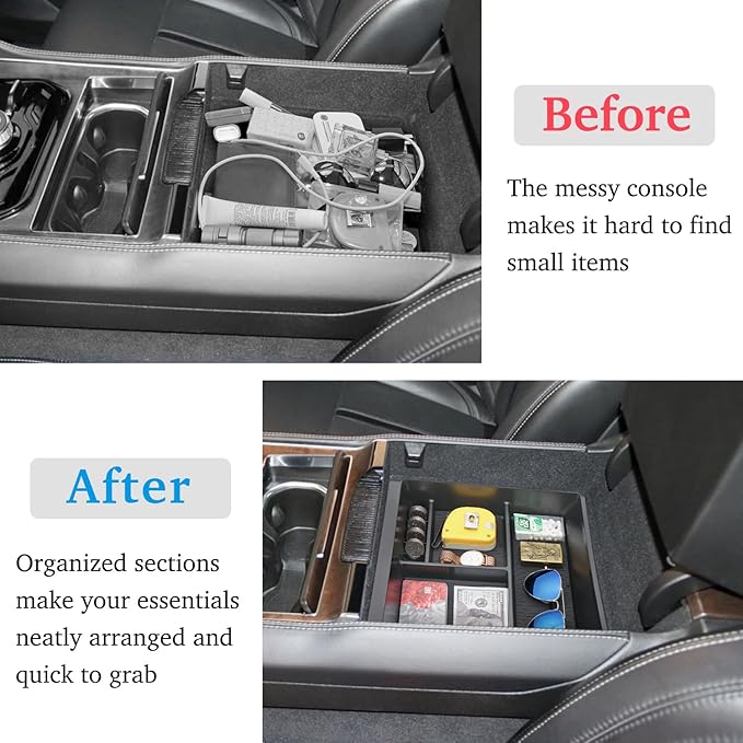 Center Console Organizer for 2022-2026 Jeep Wagoneer/L & Select Grand Wagoneer/L Accessories, Armrest Storage Box Insert Tray with Coin Slot (NOT For Wagoneer S)