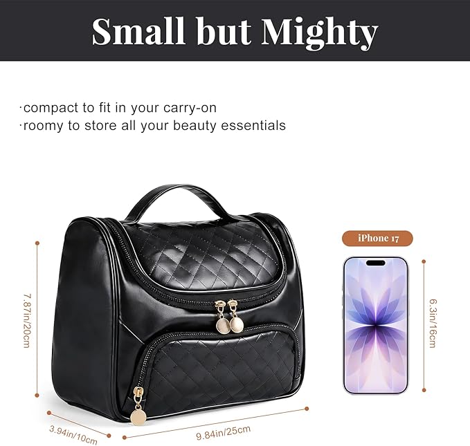 Greenfeather Cosmetic Bags for Women，Hanging Toiletry Bag with Makeup Brush Womens Travel Toiletry Bag for Women Essentials Travel Organizer for Full Sized Cosmetics and Toiletries Black
