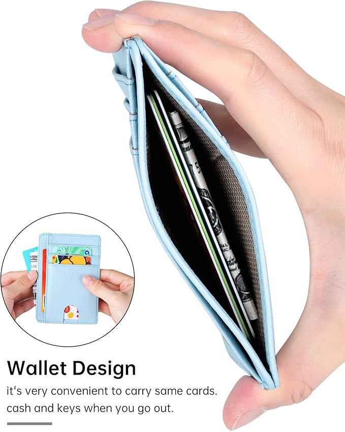 Teskyer Slim Wallet for Men, Minimalist Front Pocket RFID Blocking Leather Wallet Credit Card Holder for Men & Women