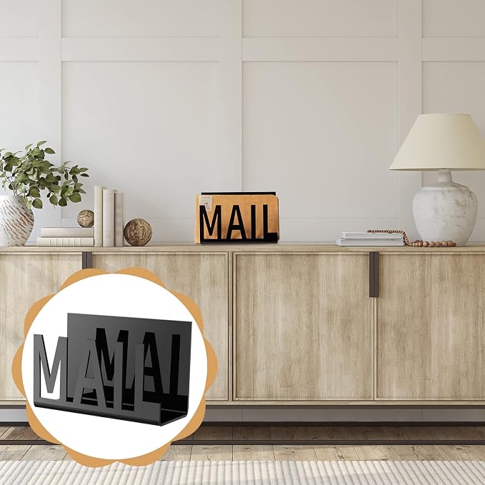3 Pack Desktop Mail Organizer and Bills Holder, Modern Acrylic Sorter Set with Mail, Bills and Envelope Designs, Decorative Desk Organizer for Home Office Countertop
