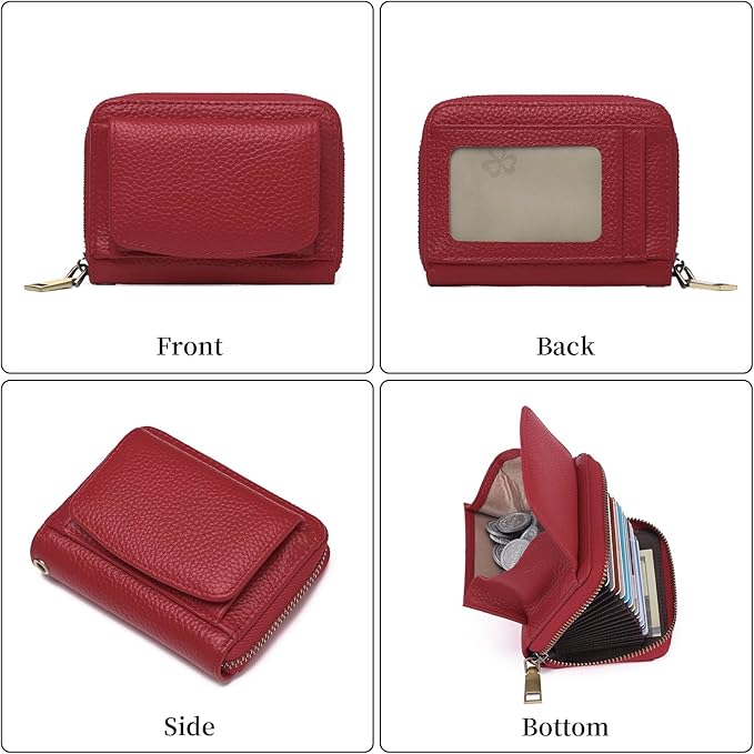 GAEKEAO Credit Card Holder Wallet for Women RFID Blocking Small Genuine Leather Card Case with Coin Pocket ID Window