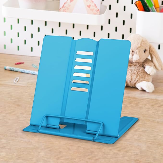 Honagu Small Book Stand Book Holder Metal Desk Stand for Reading Hands Free, Adjustable Cookbook Documents Holder, Portable for Music Books, Textbook, Recipe, Tablet, Ipad, Great Gifts (Sky Blue)