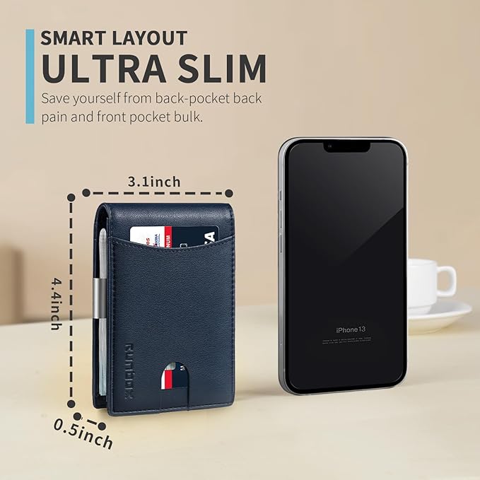 RUNBOX Slim Money Clip Wallets for Men RFID Blocking 11 Card Holder Minimalist Small Leather Bifold Men's Front Pocket Wallet Gift Box