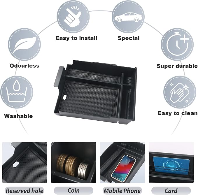 SKTU for 2023 2024 2025 Hyundai Palisade Center Console Organizer 2023 2024 2025 Palisade Center Console Tray 2023 2024 2025 Palisade Accessories Armrest Secondary Storage Box with Coin Holder (Black)