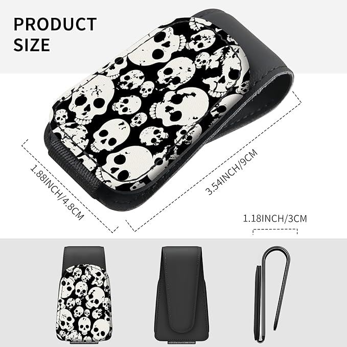 Sunglasses Holder for Car Visor, PU Leather Glasses Clip Organizer, Cute Magnetic Eyeglass Holder for Vehicle Sun Visor, Car Interior Accessory for Women & Men Black White Skull Pattern