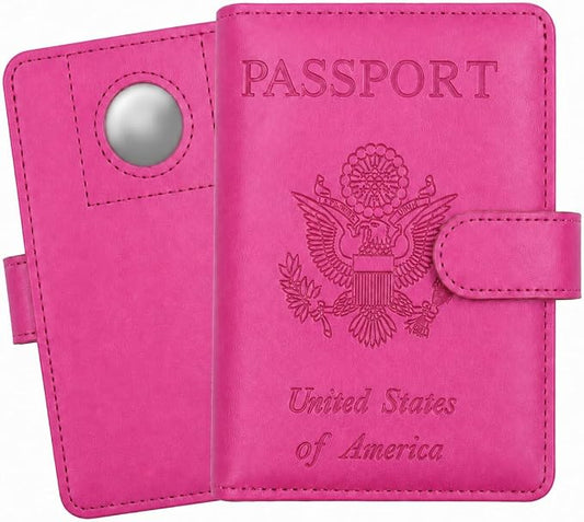 Passport Holder with RFID Blocking Leather Travel Wallet | Multiple Card Compartments, SIM Card Access, Compact Carry Design, Flight Ready Essentials for Men & Women, Fuchsia