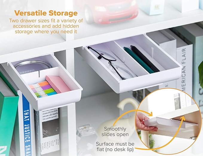 Bostitch Konnect Under Desk Drawer, Self-Adhesive Slide Out Storage Organizer with 4 Customizable Dividers, 2-Pack