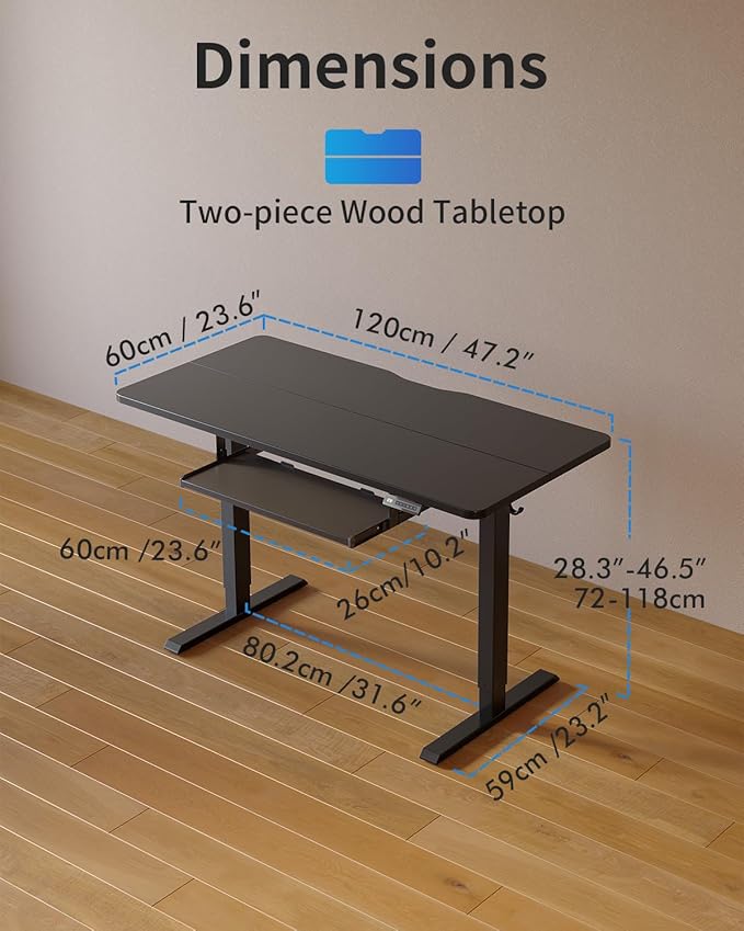 FEZIBO Standing Desk with Keyboard Tray, 48 x 24 Inch Adjustable Height Sit Stand Desk with Memory Presets for Home Office, Ergonomic Computer Workstation, Black