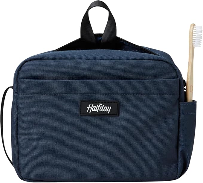 Halfday Sidecar Toiletry Bag: Travel Organizer for Men & Women with Waterproof Pouch, Mesh Pockets, Toothbrush Holder, Hanging Loop (Lightweight, Durable, Water-Resistant), Marine