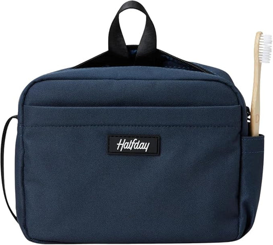Halfday Sidecar Toiletry Bag: Travel Organizer for Men & Women with Waterproof Pouch, Mesh Pockets, Toothbrush Holder, Hanging Loop (Lightweight, Durable, Water-Resistant), Marine