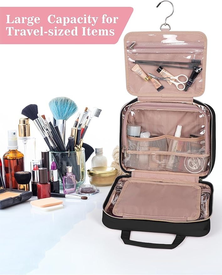 BALULHG Black Toiletry Bag, Makeup Organizer, Travel Bag For Women Mens Toiletries, Waterproof with Hanging Hook, Large Capacity
