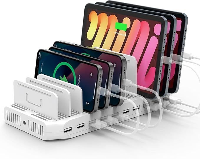 Alxum Multi Charging Station,10 Ports USB Charging Station for Multiple Devices,60W 10 Ports Charging Dock,Compatible with iPad, iPhone, Tablet and Cell Phone