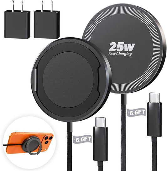 2Pack Magnetic Wireless iPhone Charger Fast Phone Charger with Kickstand, 6.6FT 25W Fast Phone Charging Pad Wireless Magnetic Charge for iPhone 17/17Air/16 Pro Max/16 Plus/15 Pro Max Black