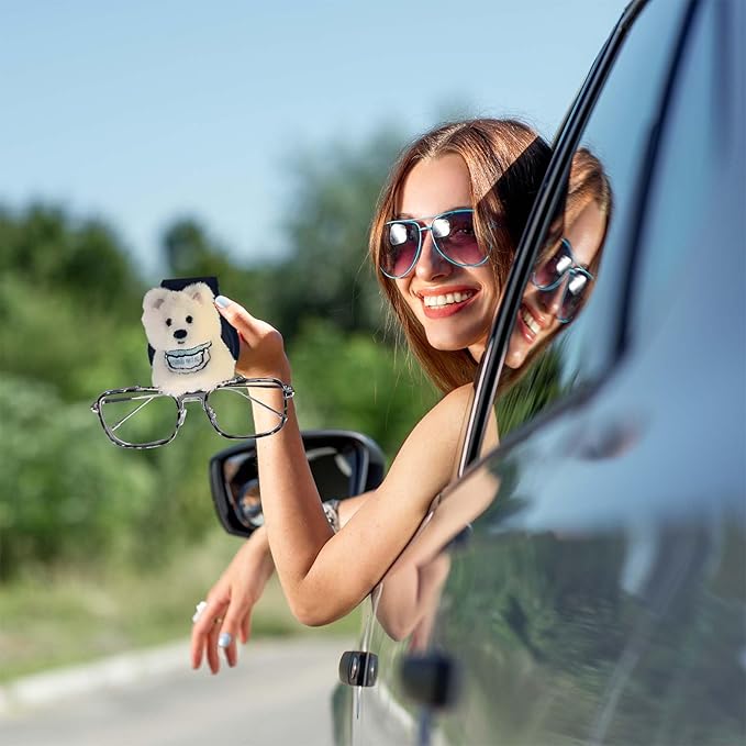 Tizee Magnetic Leather Sunglasses Holder for Car Visor - Cute Puppy Design,Eyeglass Clips Organizer Car Accessories for Women and Girls