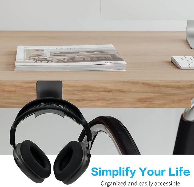 YAODHAOD Headset Hanger Holder Wall Mount, Sticky Headset Stand Holder Clip Under Desk for All Headphone/Controller (Black,Wall-Mounted)